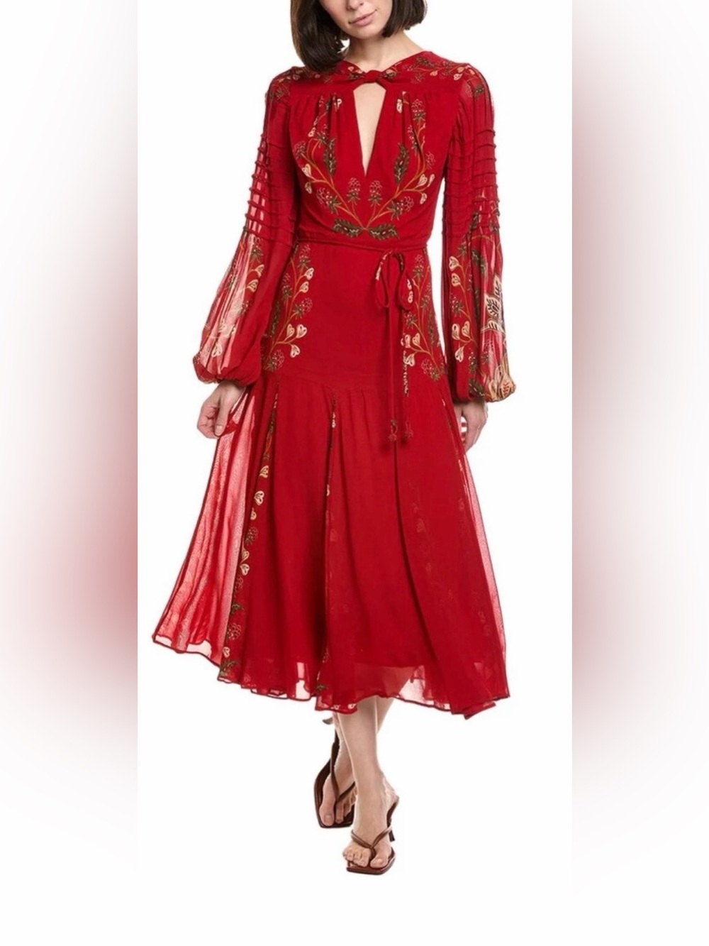 FARM Rio Garden Red Embroidered Midi Dress